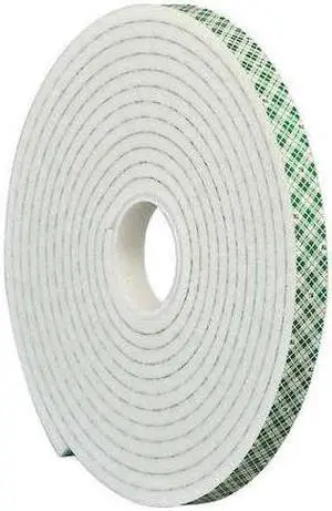 3M 4004 Double-Sided Foam Tape, 1 in W, 5 yd L, 1/4 in, Polyurethane Foam,