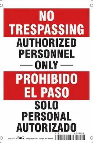 CONDOR 472W08 Safety Sign, 10 in Height, 7 in Width, Aluminum, Horizontal