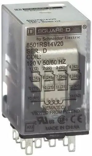 SCHNEIDER ELECTRIC 8501RS14V20 General Purpose Relay, 120V AC Coil Volts,