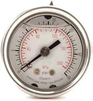 ZORO SELECT 4CFL3 Commercial Pressure Gauge, 0 to 30 psi, 1 1/2 in Dial, 1/8 in