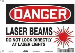 CONDOR 451R49 Laser Warning Sign, 7 in H, 10 in W, Aluminum, Vertical