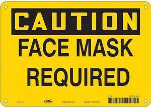 CONDOR 467X69 Face Mask Required Sign, 10" W x 7" H, English, Aluminum, Yellow