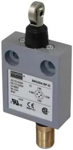 DAYTON 12T949 Limit Switch, Cross Roller, Plunger, SPDT, 10A @ 300V AC