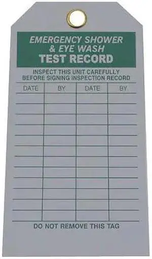 ZORO SELECT 8NC19 Tag, Emergency Shower & Eye Wash Test, Cardstock, 5 3/4 in H