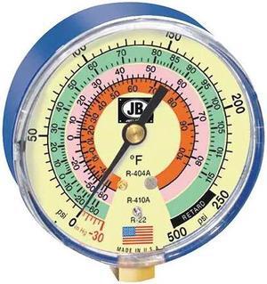 JB INDUSTRIES M2-820 Gauge,3-1/8 In Dia,Low Side,Blue,500 psi