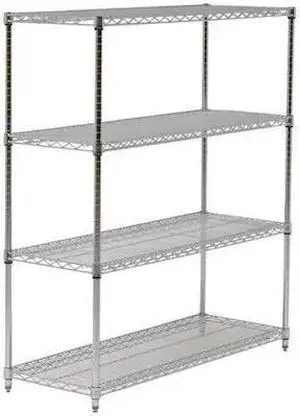 ZORO SELECT 45VX71 Wire Shelving Unit, 18"D x 48"W x 86"H, 4 Shelves, Chrome