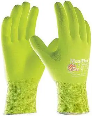 PIP 34-874FY/M Hi-Vis Coated Gloves, Foam Nitrile, Foam, Palm, 3 Abrasion
