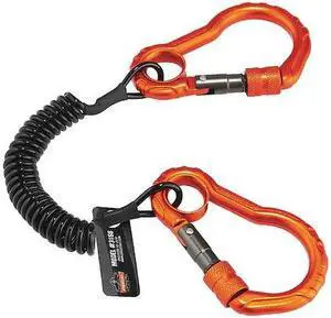 ERGODYNE 3166 Coiled Lanyard, 4 ft., 2 lb. Weight Capacity, Black/Orange