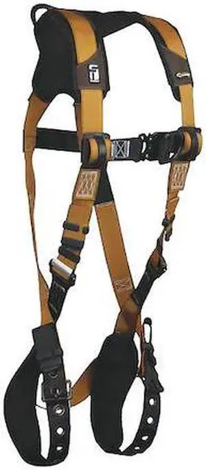 FALLTECH G7080BFDS Full Body Harness, Vest Style, S, Polyester, Brown/Gold