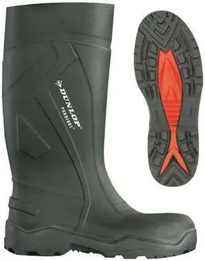 DUNLOP E762943 Size 12 Men's Steel Rubber Boot, Dark Green/Black