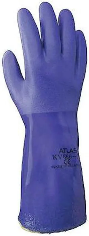 SHOWA KV660L-09 KV660 Chemical Resistant Gloves, PVC, 12 in L, 22 mil, Blue, L,