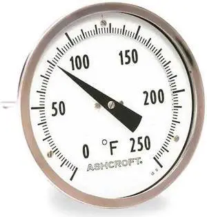 ZORO SELECT 1NFW8 Bimetal Thermom, 2 In Dial, -20 to 120F, Stem Dia.: 1/4 in