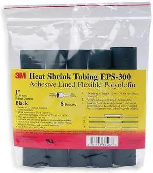 3M EPS300-1 1/2-6"-BLACK-10-3 PC PKS Adhesive Lined Heat Shrink Tube, Thin