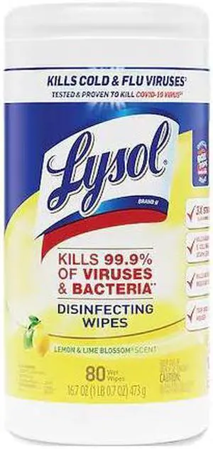 LYSOL REC 84251 Disinfecting Wipes, 80 Wipe Canister, 7x8 in Wipes, Nonwoven