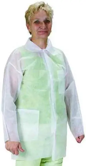 CONDOR 2KTT4 Disposable Lab Coat, Mandarin Collar, Polypropylene, Button