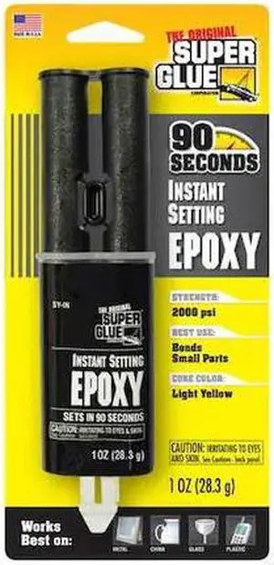 SUPER GLUE SY-IN48 Epoxy Adhesive, Syringe, 1 oz., Yellow, 24 hr.
