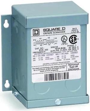 SQUARE D 150SV46A Buck Boost Transformer, 150 VA, NEMA 3R, 55°C, 16/32V AC,