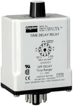 DAYTON 24EN96 Time Delay Relay,240VAC,10A,DPDT,3 sec.