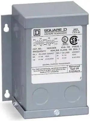 SQUARE D 150SV43A Buck Boost Transformer, 150 VA, NEMA 3R, 55°C, 12/24V AC,
