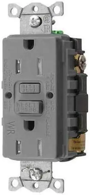 HUBBELL WIRING DEVICE-KELLEMS GFRTW15GRY GFCI Receptacle, 15A, 125VAC, 5-15R,