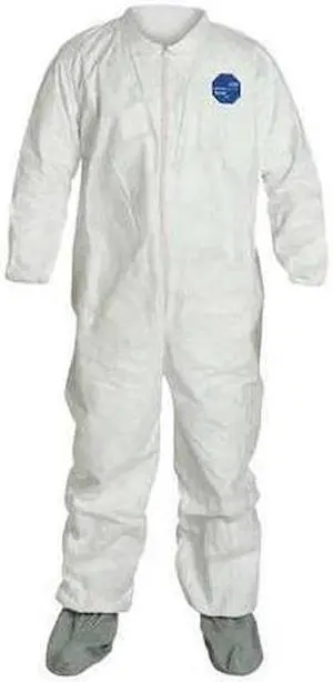 DUPONT TY121SWHLG0025NS Coverall. Collar. Elastic Wrists. White. LG