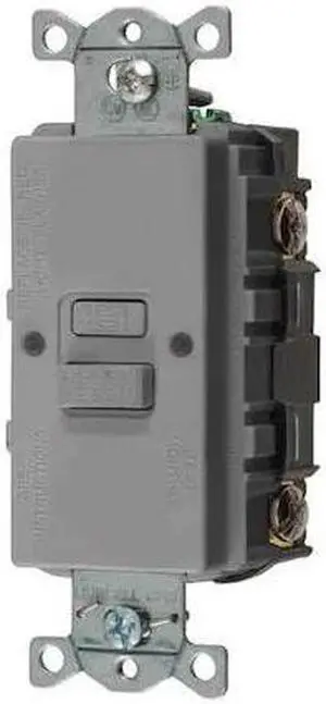 HUBBELL WIRING DEVICE-KELLEMS GFBFST20GY GFCI Receptacle, 20A, 125VAC, 5-20R,
