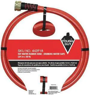 ZORO SELECT 442F18 3/4 in ID x 50 ft L Water Hose, Rubber Tube, Red, Aluminum x