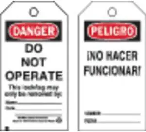 BRADY 65440 Danger Bilingual Tag,5-3/4 x 3 In,PK25