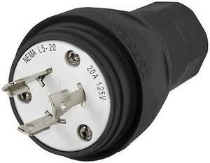 HUBBELL WIRING DEVICE-KELLEMS HBL26W47BK Watertight Locking Plug, L5-20P, 20 A,