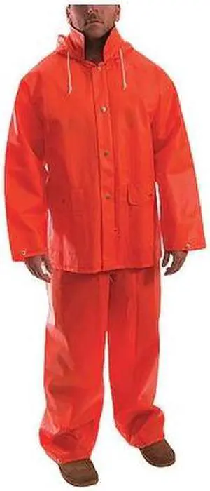 TINGLEY S63219 2-Piece Rainsuit, PVC, 0.35 mil Thick, Attached, Orange, 3XL