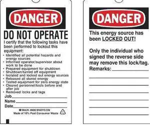 BRADY 65450 Danger Tag, Danger, Cardstock, 3 in Width, 5 3/4 in Height, Write