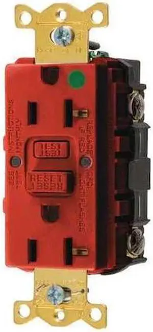 HUBBELL WIRING DEVICE-KELLEMS GFR83R GFCI Receptacle,20A,125VAC,5-20R,Red