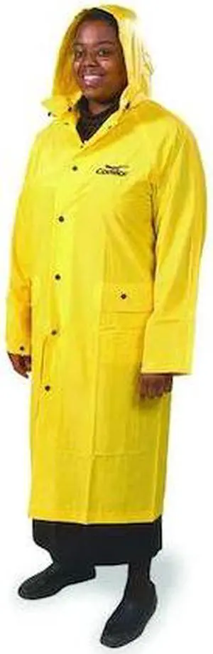 CONDOR 6AT78 Raincoat with Detachable Hood, PVC, 49 in Length, Snap Closure,