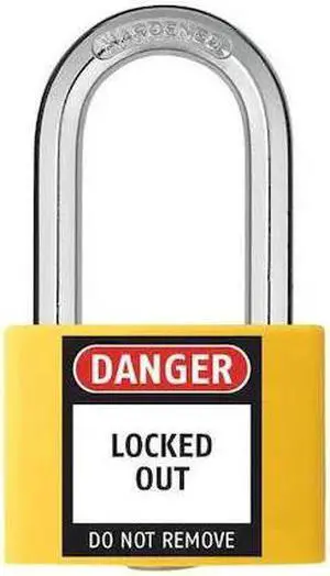 ZORO SELECT 48JR45 Lockout Padlock, Keyed Alike, Aluminum, Yellow, 1 7/16 in