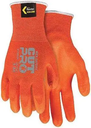 MCR SAFETY 9178PUOXL Hi-Vis Cut Resistant Coated Gloves, A4 Cut Level,