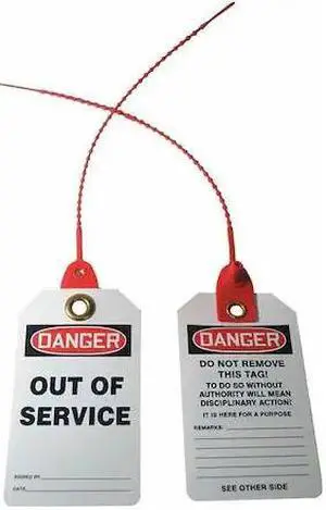 ZORO SELECT 43Z169 Tag, Danger, PVC, 5 3/4 in H x 2 7/8 in W, White, Rectangle,