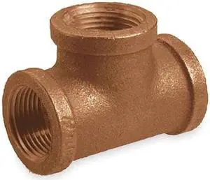 ZORO SELECT 1VEZ3 1/2" FNPT Red Brass Tee, Max. Pressure: 125 psi