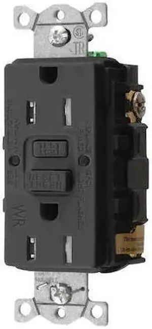 HUBBELL WIRING DEVICE-KELLEMS GFRTW15BLK GFCI Receptacle, 15A, 125VAC, 5-15R,