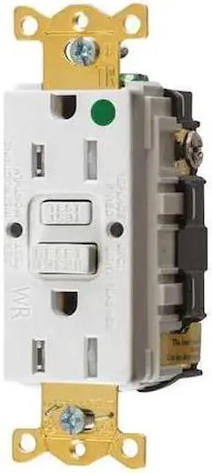 HUBBELL WIRING DEVICE-KELLEMS GFRTW82W GFCI Receptacle, 15A, 125VAC, 5-15R,