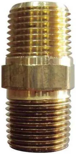 ZORO SELECT 6AZD1 Brass Hex Nipple, MNPT, 1/4" Pipe Size 10 PK