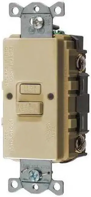 HUBBELL WIRING DEVICE-KELLEMS GFBFST20I GFCI Receptacle,20A,125VAC,5-20R,Ivory