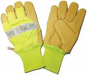 CONDOR 48WU20 Leather Gloves, Polyester, Knit Wrist Cuff, Wing Thumb, Lime, M,