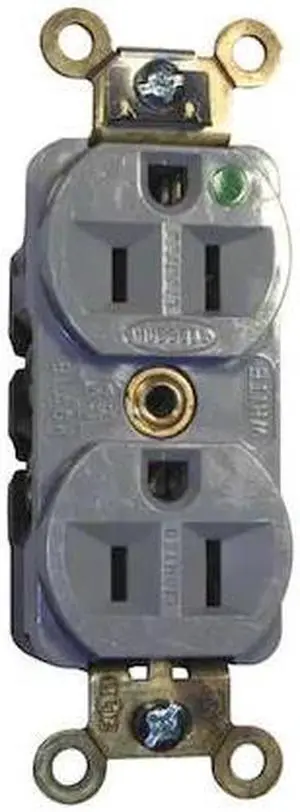 HUBBELL WIRING DEVICE-KELLEMS HBL8200ILGY Straight Blade Receptacle, 5-15R, 15