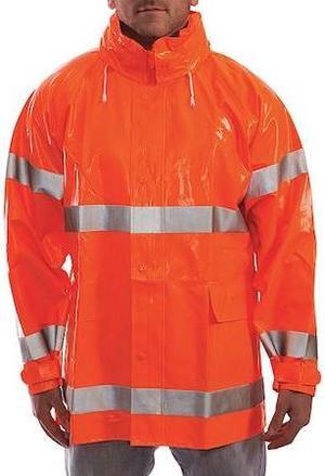TINGLEY J53129 Flame Resistant Rain Jacket, PVC, Class 3 R, Orange, XL
