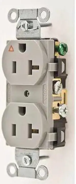 HUBBELL WIRING DEVICE-KELLEMS IG20CRGRY Straight Blade Receptacle, 5-20R, 20 A,