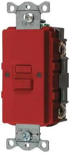 HUBBELL WIRING DEVICE-KELLEMS GFBFST20R GFCI Receptacle, 20A, 125VAC, 5-20R, Red