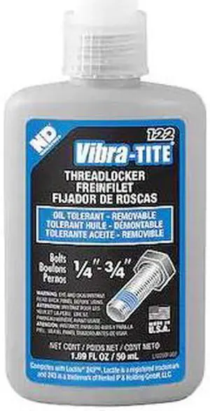 Vibra-tite 122 Series Medium-Strength Threadlocker, Blue Liquid, 50mL Bottle