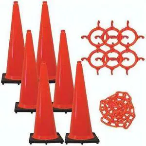 MR. CHAIN 97213-6 36 in. Height - Traffic Cone and Chain Kit, Orange