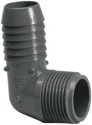 ZORO SELECT 1413-007 PVC Elbow, 90 Degrees, Insert x MNPT, 3/4 in Pipe Size