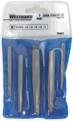 WESTWARD 2RUR7 Screw Extractor Set,1/8 to 3/8,5 pcs.